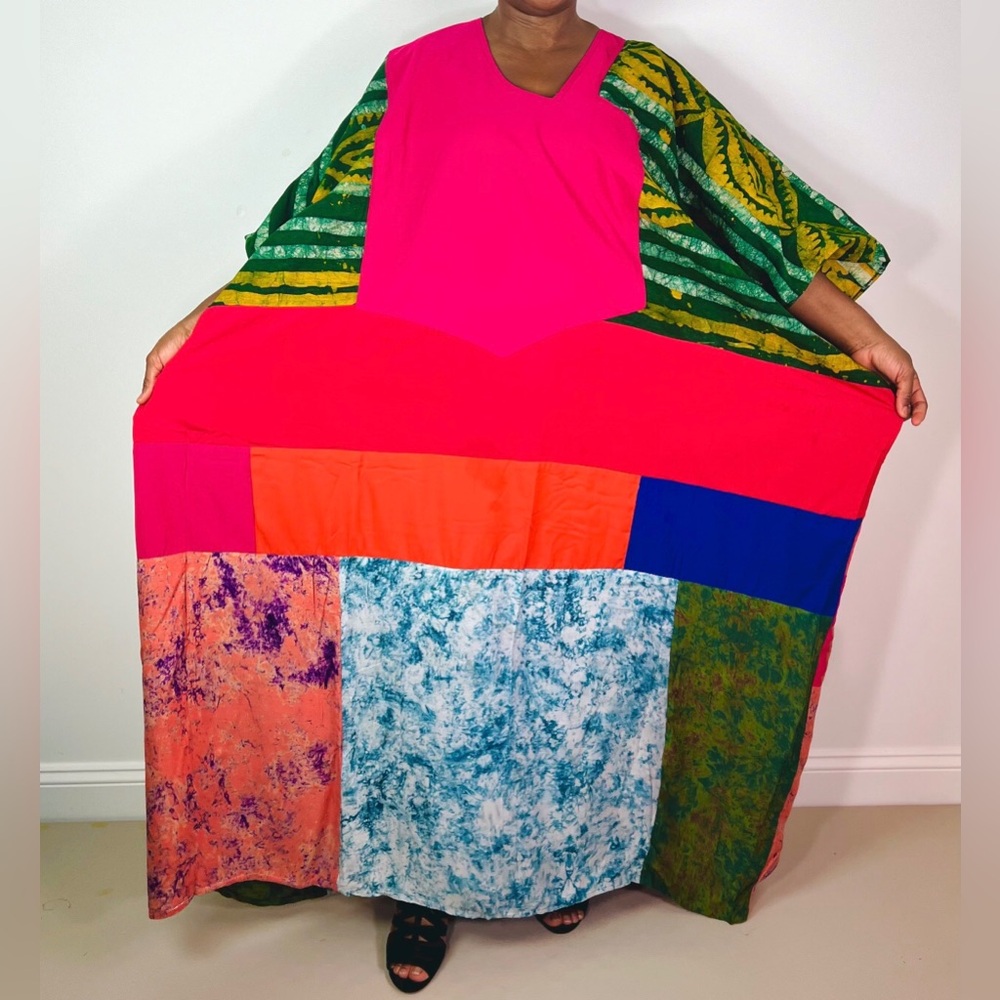 African Print Ankara Multicolor Patchwork Mixed Print Colorful Kaftan Maxi Dress